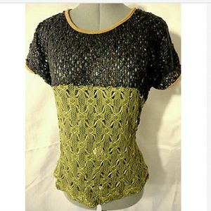 Nwt PRINCESS LCA Crochet Sweater Top Large Green Blue Scoop neck Fancy boho